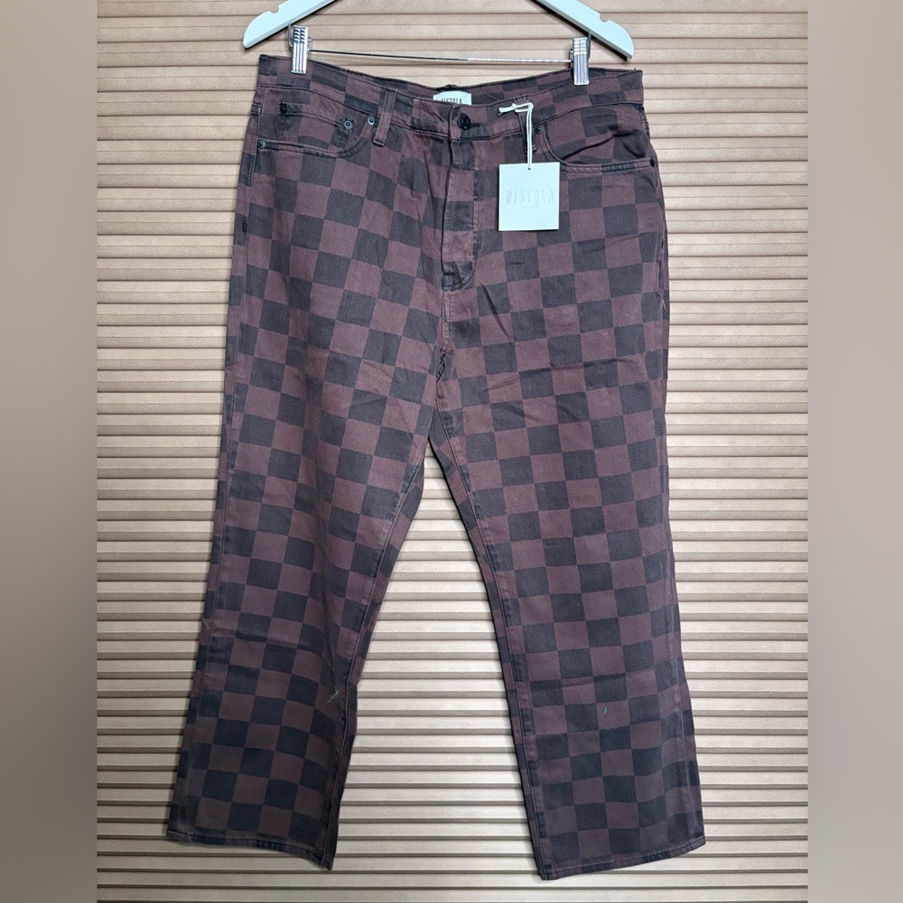 Pistola Brown Checkered Straight Jeans